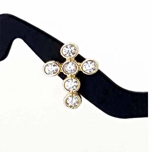 Women's 10k Yellow Gold CZ Cross Stud Earrings