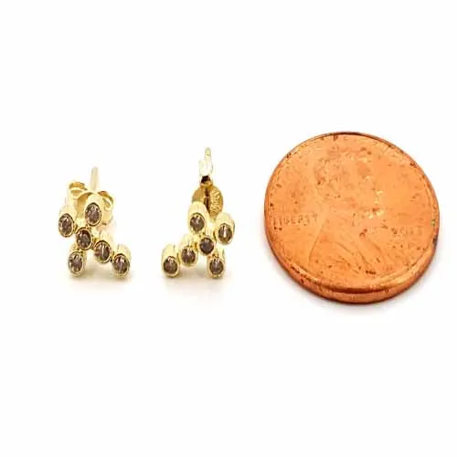 Women's 10k Yellow Gold CZ Cross Stud Earrings