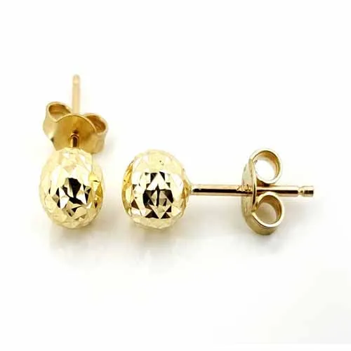 Women's 10k Yellow Gold Diamond Cut Ball Stud Earrings