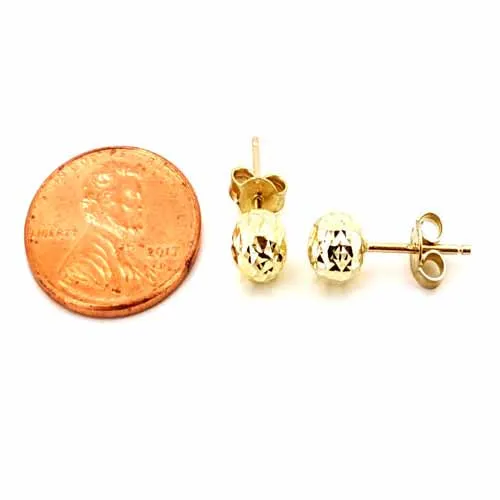 Women's 10k Yellow Gold Diamond Cut Ball Stud Earrings