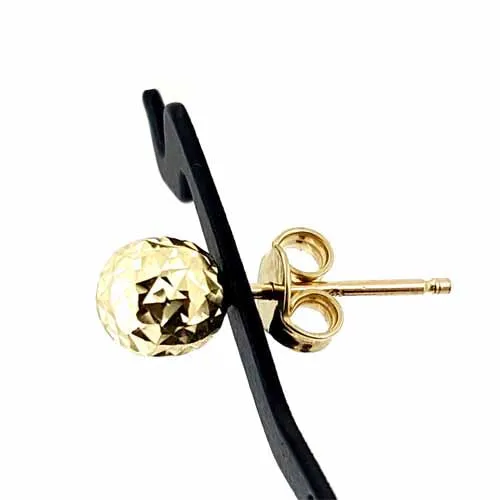 Women's 10k Yellow Gold Diamond Cut Ball Stud Earrings