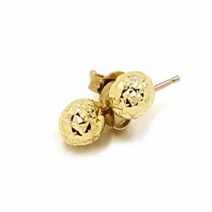 Women's 10k Yellow Gold Diamond Cut Ball Stud Earrings