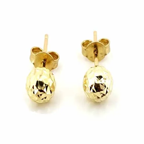 Women's 10k Yellow Gold Diamond Cut Ball Stud Earrings