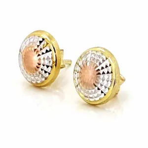 Women's 10k Yellow White and Rose Gold Button Stud Earrings