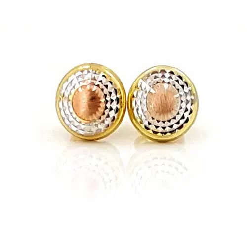 Women's 10k Yellow White and Rose Gold Button Stud Earrings