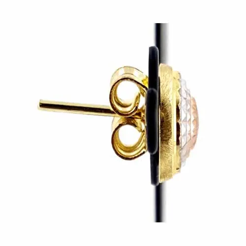 Women's 10k Yellow White and Rose Gold Button Stud Earrings
