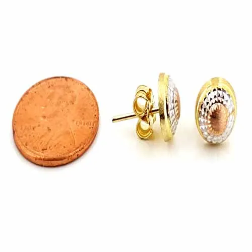 Women's 10k Yellow White and Rose Gold Button Stud Earrings
