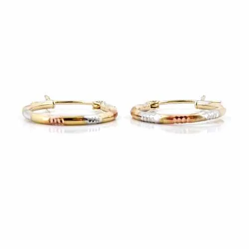 Women's 10k Yellow White and Rose Gold Hoop Earrings