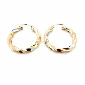 Women's 10k Yellow White and Rose Gold Hoop Earrings