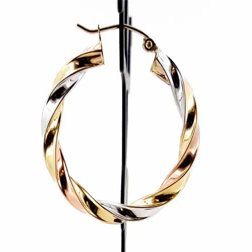 Women's 10k Yellow White and Rose Gold Hoop Earrings