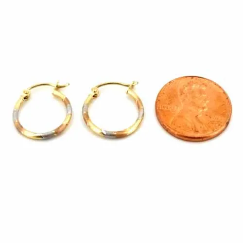Women's 10k Yellow White and Rose Gold Hoop Earrings