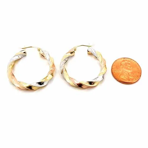 Women's 10k Yellow White and Rose Gold Hoop Earrings