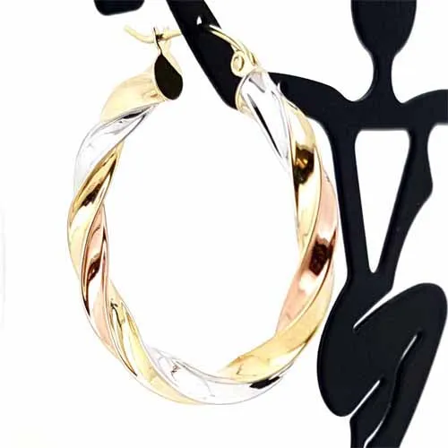 Women's 10k Yellow White and Rose Gold Hoop Earrings