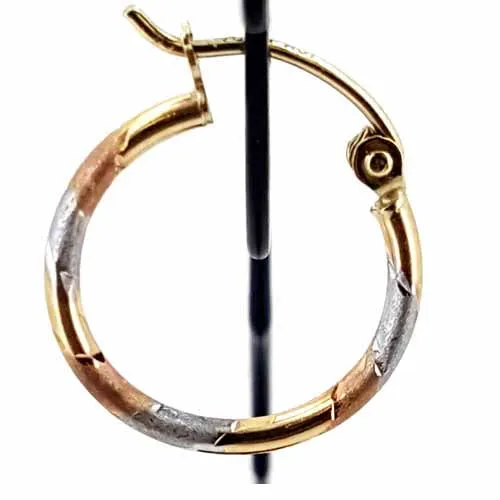 Women's 10k Yellow White and Rose Gold Hoop Earrings