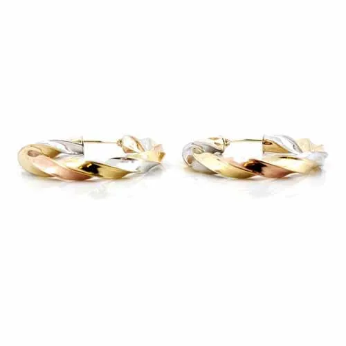 Women's 10k Yellow White and Rose Gold Hoop Earrings