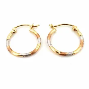 Women's 10k Yellow White and Rose Gold Hoop Earrings