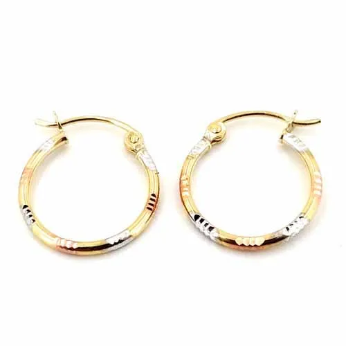 Women's 10k Yellow White and Rose Gold Hoop Earrings