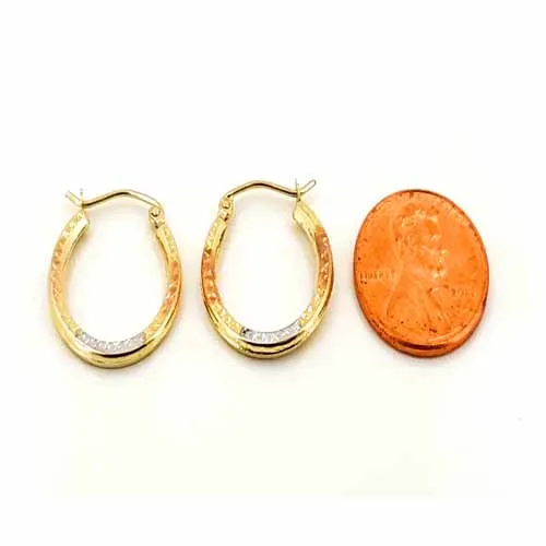 Women's 10k Yellow White and Rose Gold Hoop Earrings