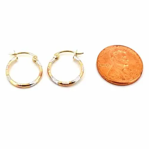 Women's 10k Yellow White and Rose Gold Hoop Earrings