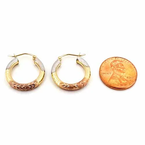 Women's 10k Yellow White and Rose Gold Hoop Earrings