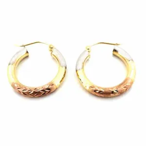 Women's 10k Yellow White and Rose Gold Hoop Earrings