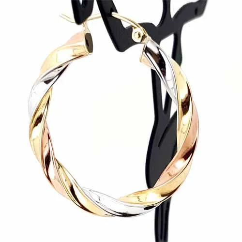 Women's 10k Yellow White and Rose Gold Hoop Earrings