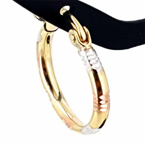 Women's 10k Yellow White and Rose Gold Hoop Earrings