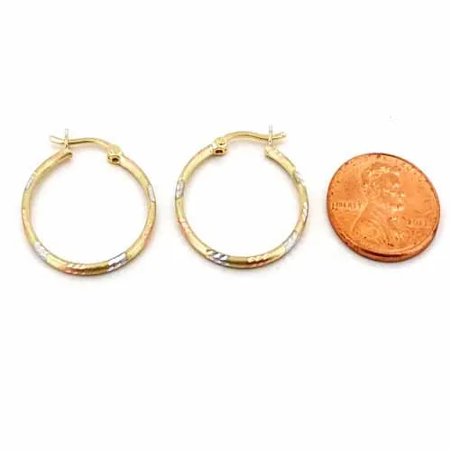 Women's 10k Yellow White and Rose Gold Hoop Earrings