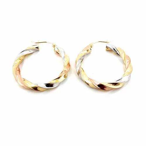 Women's 10k Yellow White and Rose Gold Hoop Earrings