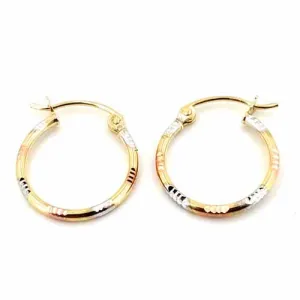 Women's 10k Yellow White and Rose Gold Hoop Earrings