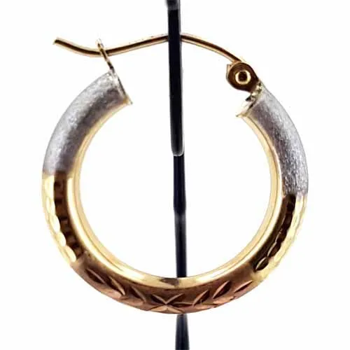 Women's 10k Yellow White and Rose Gold Hoop Earrings