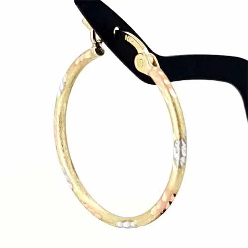 Women's 10k Yellow White and Rose Gold Hoop Earrings