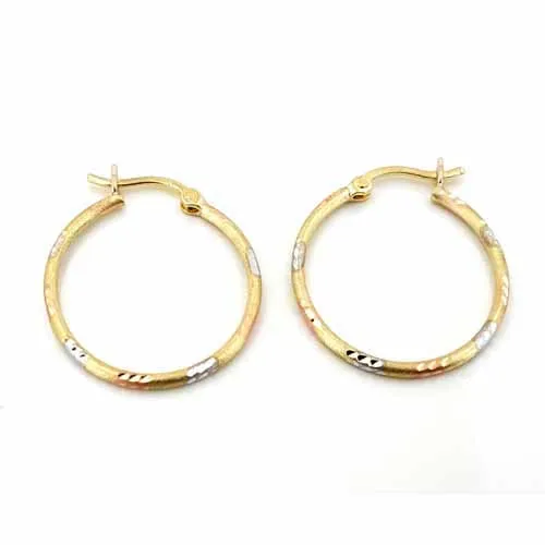 Women's 10k Yellow White and Rose Gold Hoop Earrings