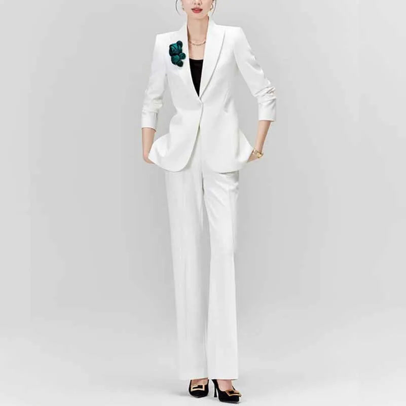 Women's 2 Pieces White Blazer Trousers Set Formal Suit Event Pantsuit