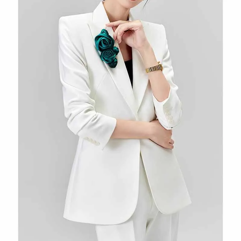 Women's 2 Pieces White Blazer Trousers Set Formal Suit Event Pantsuit