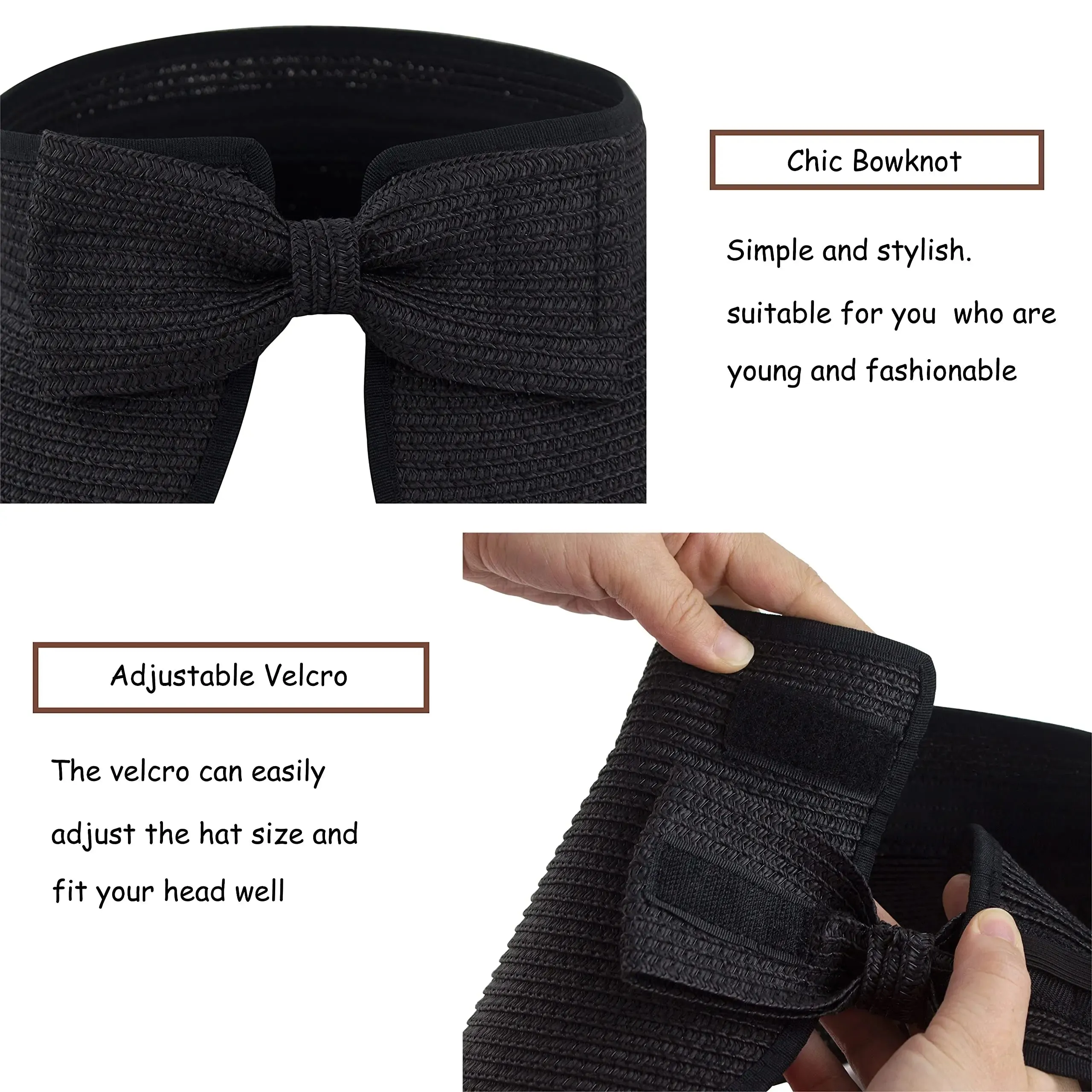 Womens Beach Roll Up Sun Visor Wide Brim Straw Hat