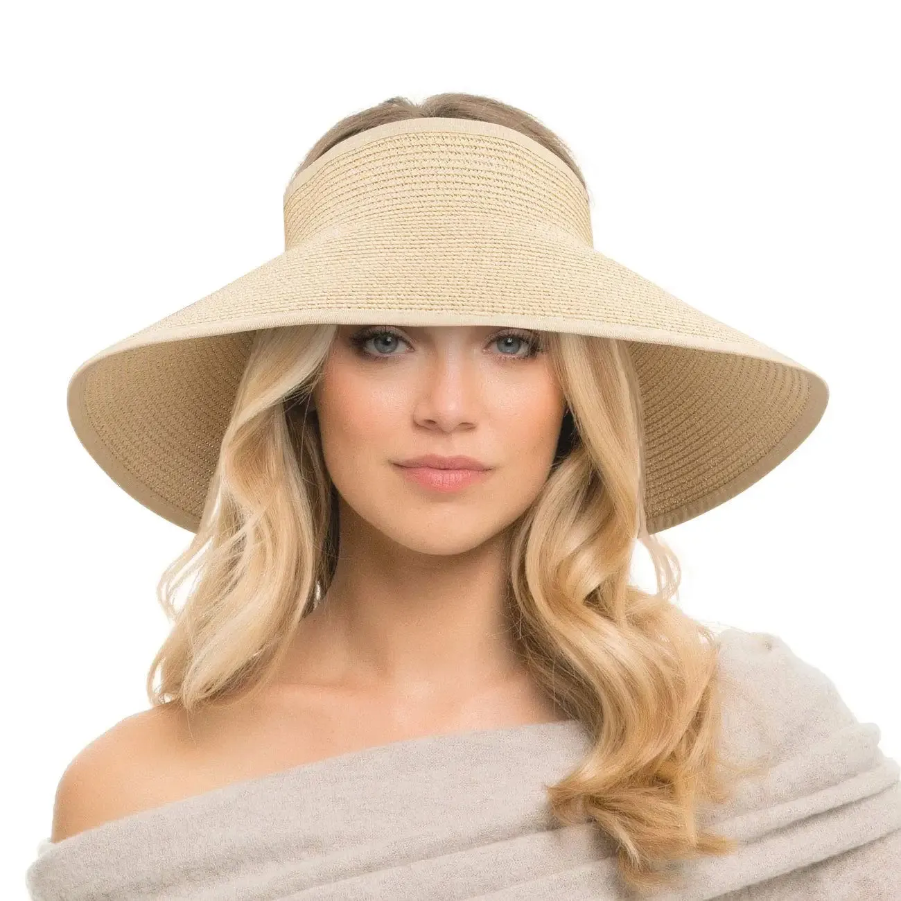Womens Beach Roll Up Sun Visor Wide Brim Straw Hat