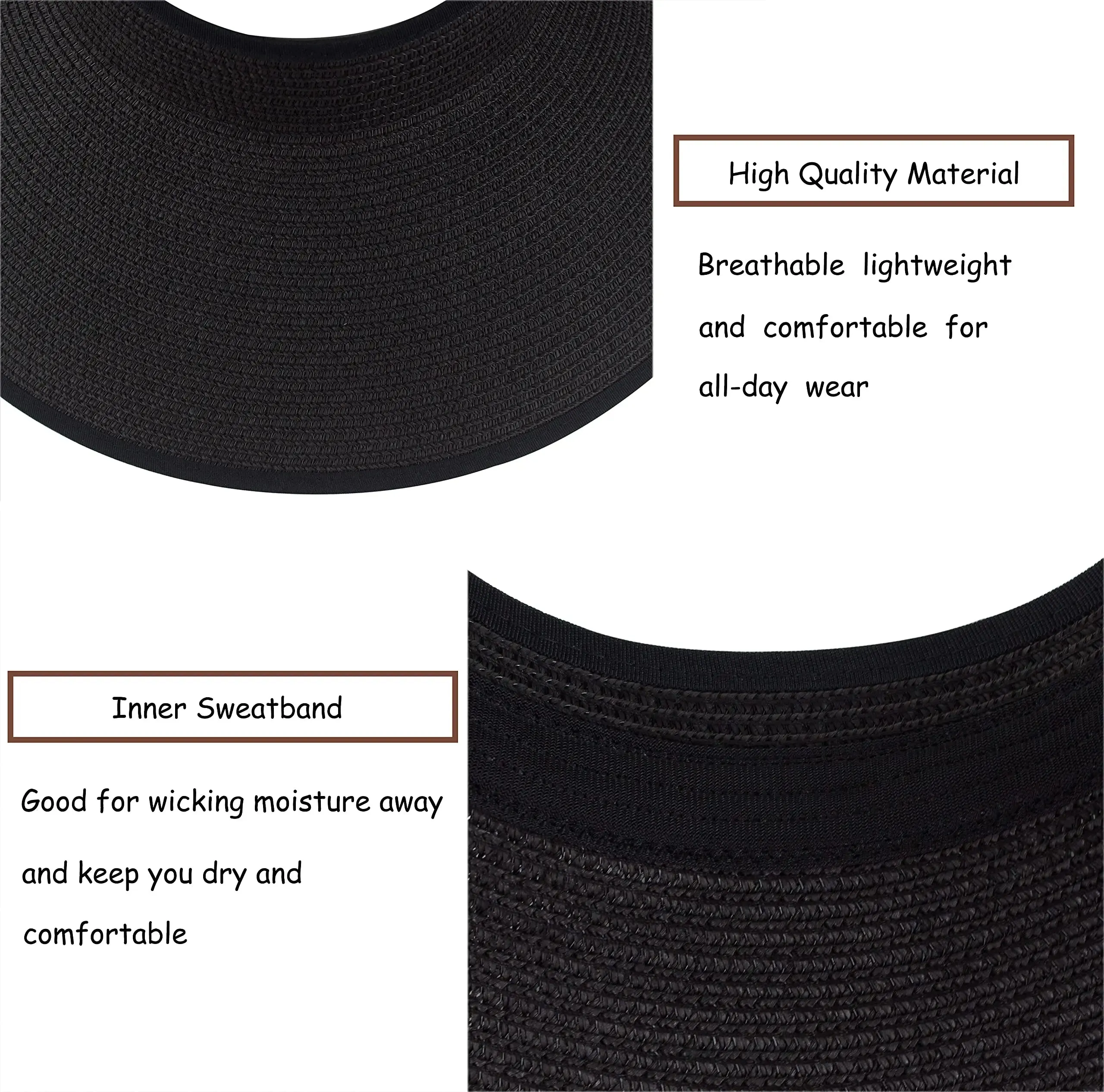 Womens Beach Roll Up Sun Visor Wide Brim Straw Hat