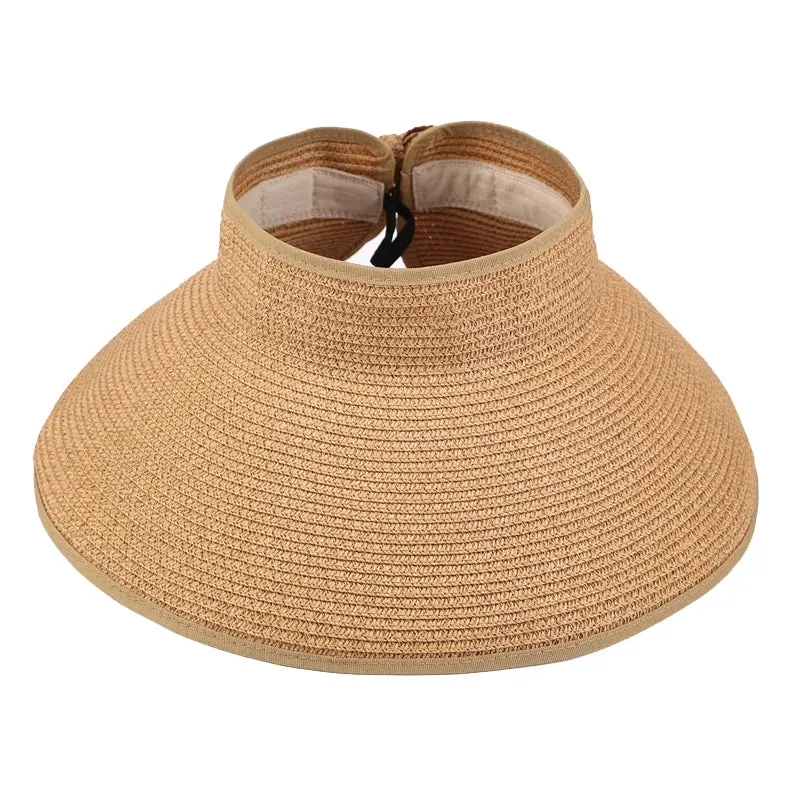Womens Beach Roll Up Sun Visor Wide Brim Straw Hat