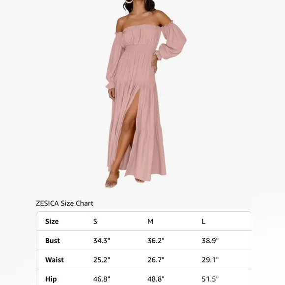 Women's Boho Off Shoulder Long Sleeve Smocked Side Split Flowy Maxi Dress