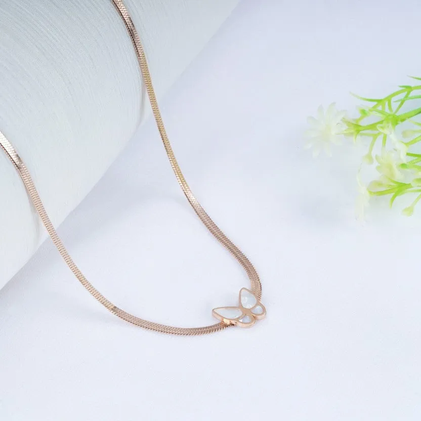 Women's Butterfly Rose Gold Choker Necklace: Stainless Steel Snake Chain