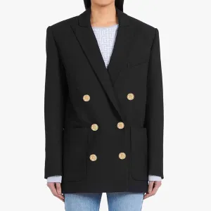 Women's Double Breasted Blazer Sewing Pattern Gold Buttons Loose Jacket