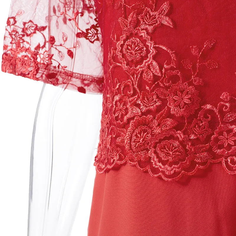 Women's Elegant Knee Length Lace Over Dress