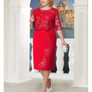 Women's Elegant Knee Length Lace Over Dress