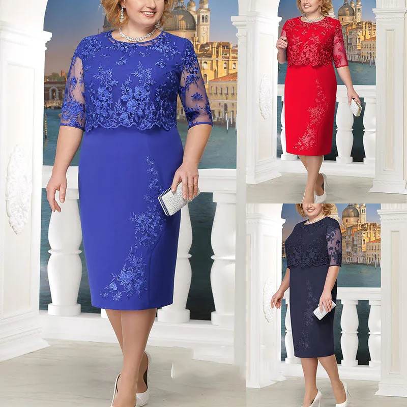 Women's Elegant Knee Length Lace Over Dress