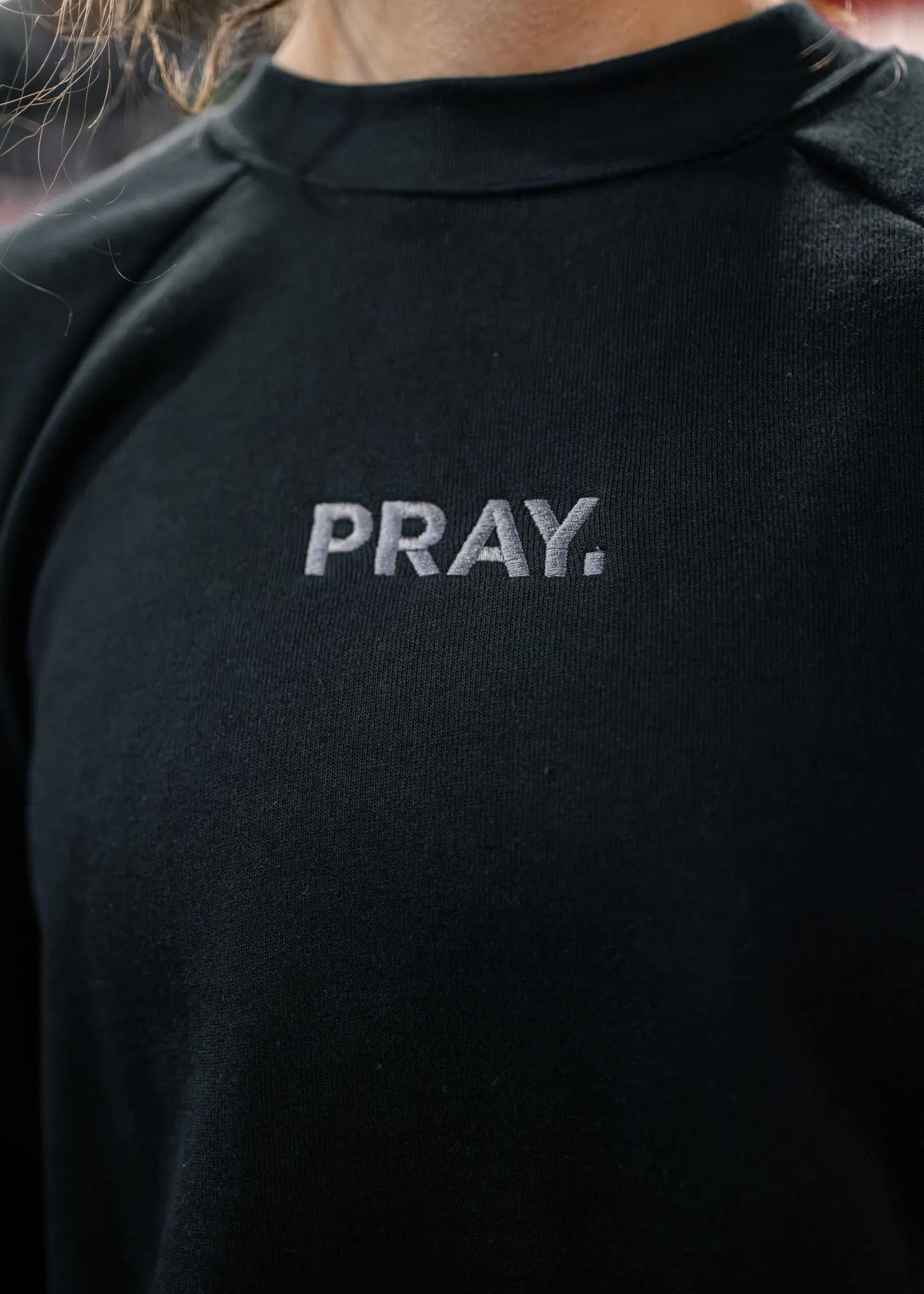 Women's Embroidered PRAY. Crewneck Crop