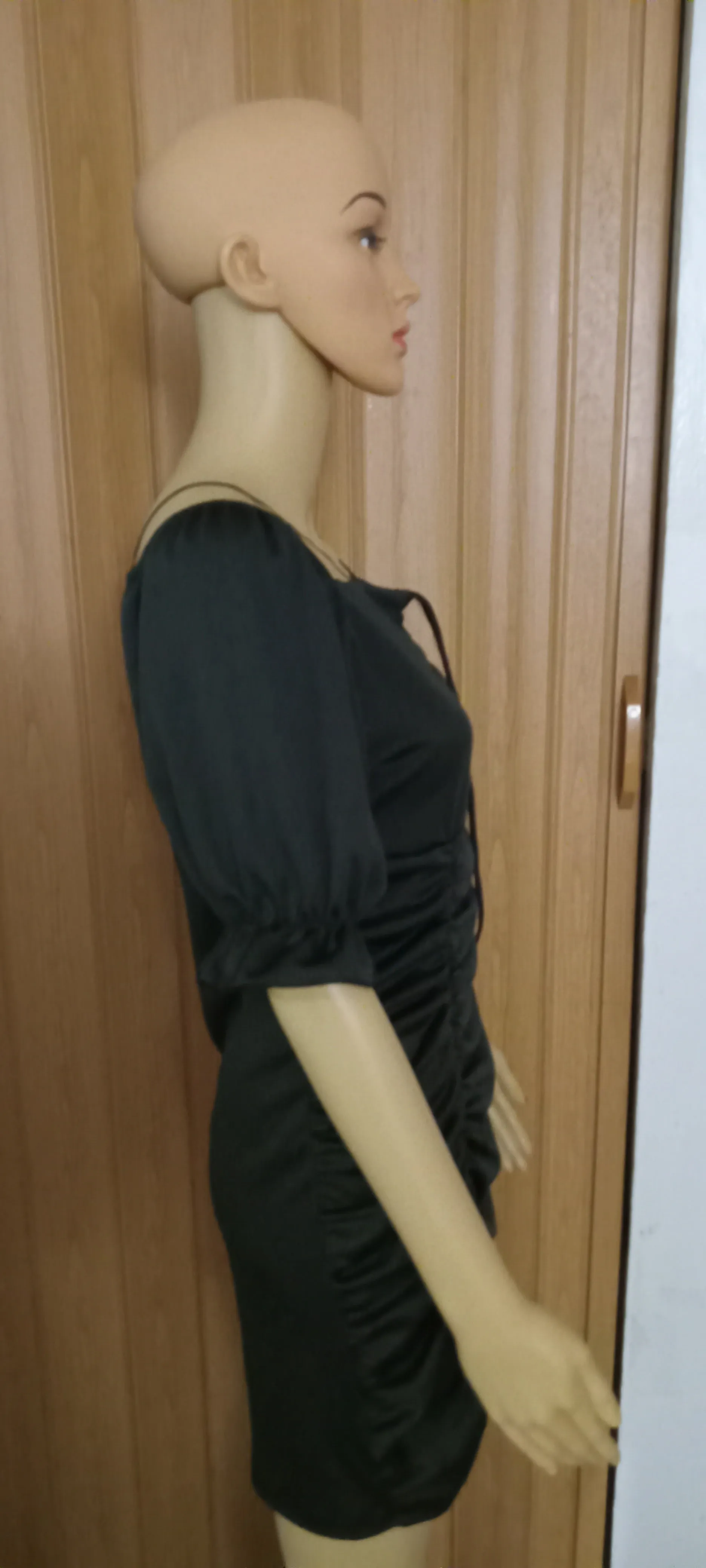 Women's Fashion Puff Sleeve Creased Off-Shoulder Drawstring Tight Dress