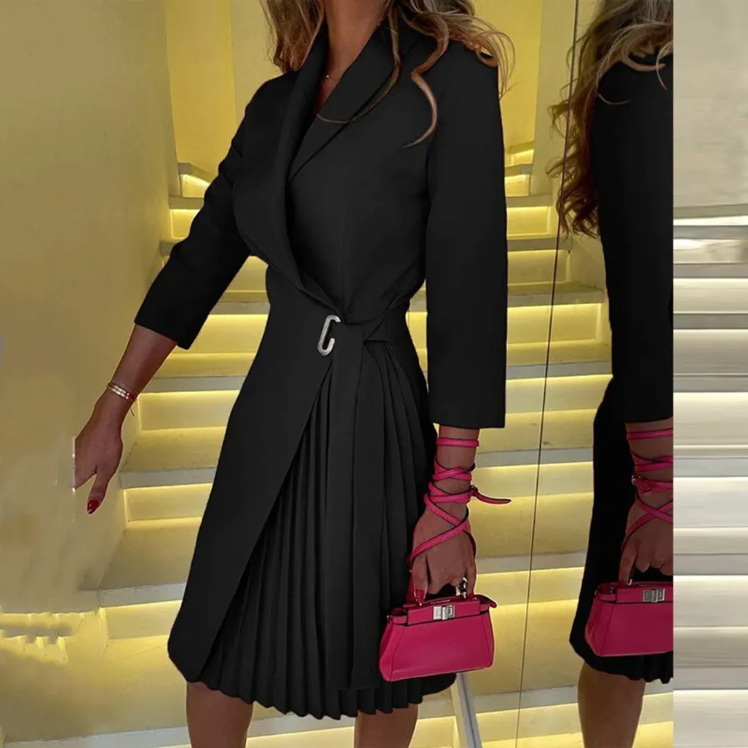 Women's Formal Work Pleated Wrap Dress | Midi