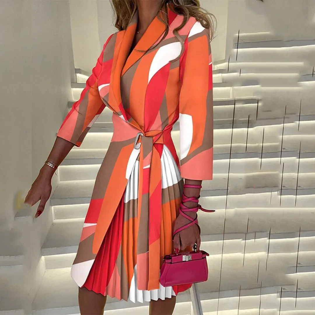 Women's Formal Work Pleated Wrap Dress | Midi