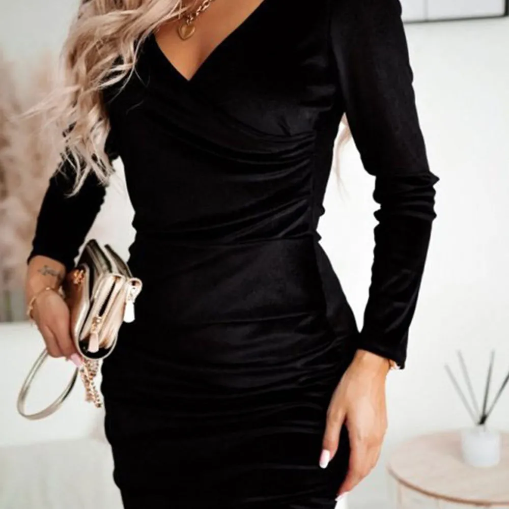 Women's Holiday V-neck Long-sleeve Mini  Bodycon Dress